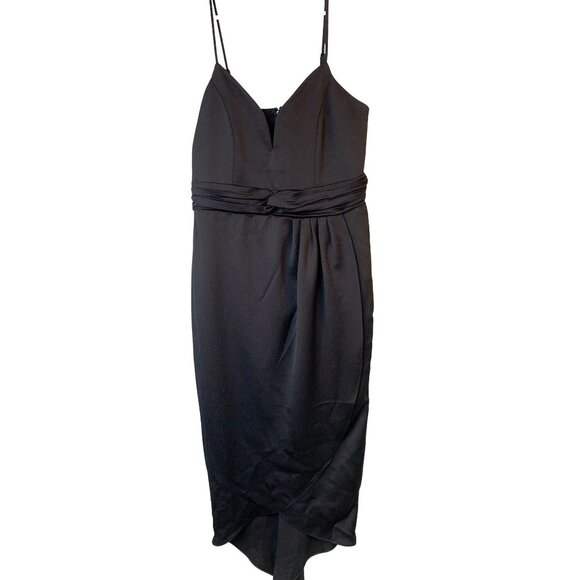 Express Black Crepe High-Low Wrap Dress M Lightweight Summer Plunge Neck 10003 - Picture 1 of 7
